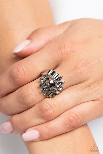 Untamable Universe - Silver Hematite Rhinestone Ring