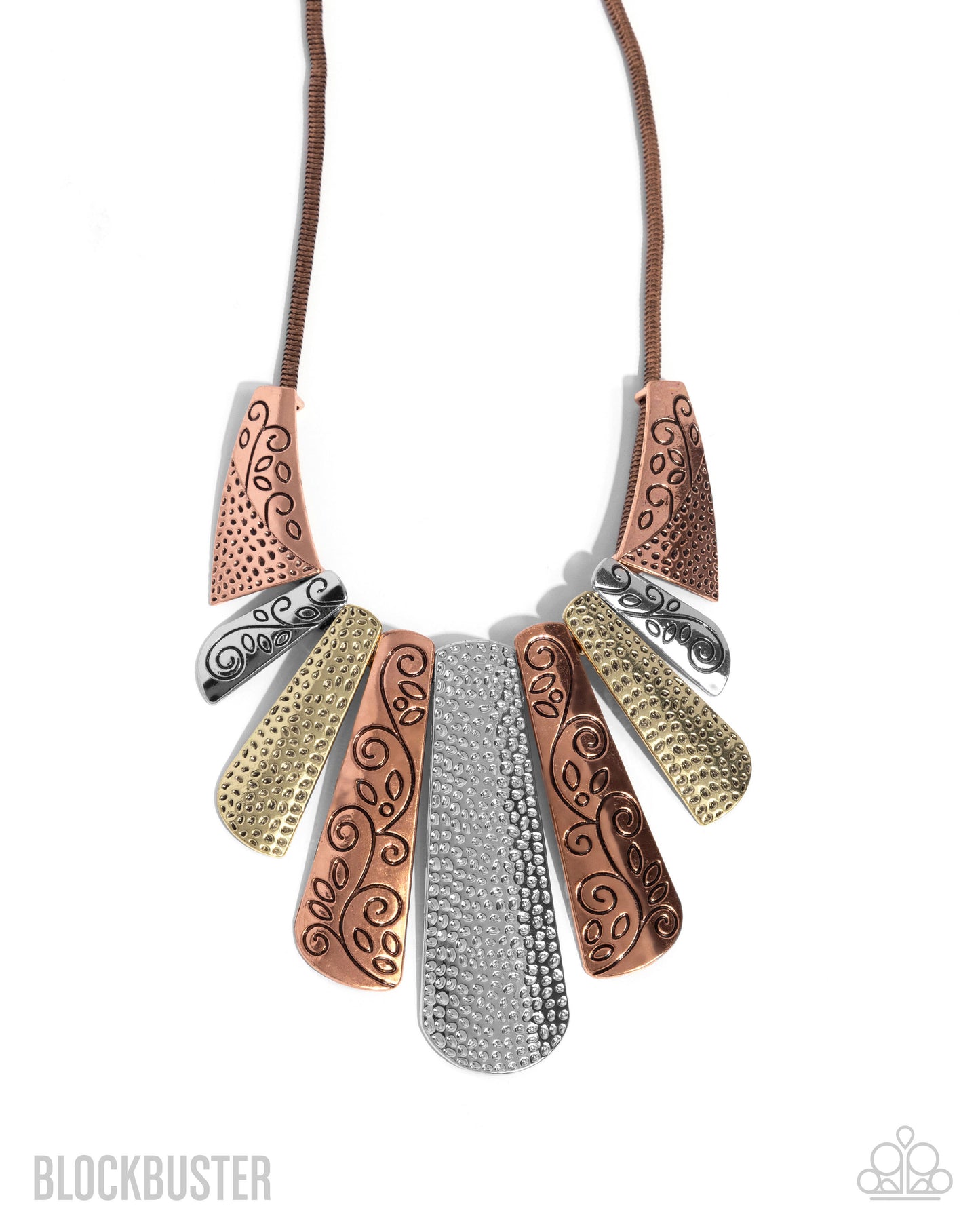 Untamed - Copper Silver Brass Mixed Metal Plate Statement Short Necklace - Blockbuster