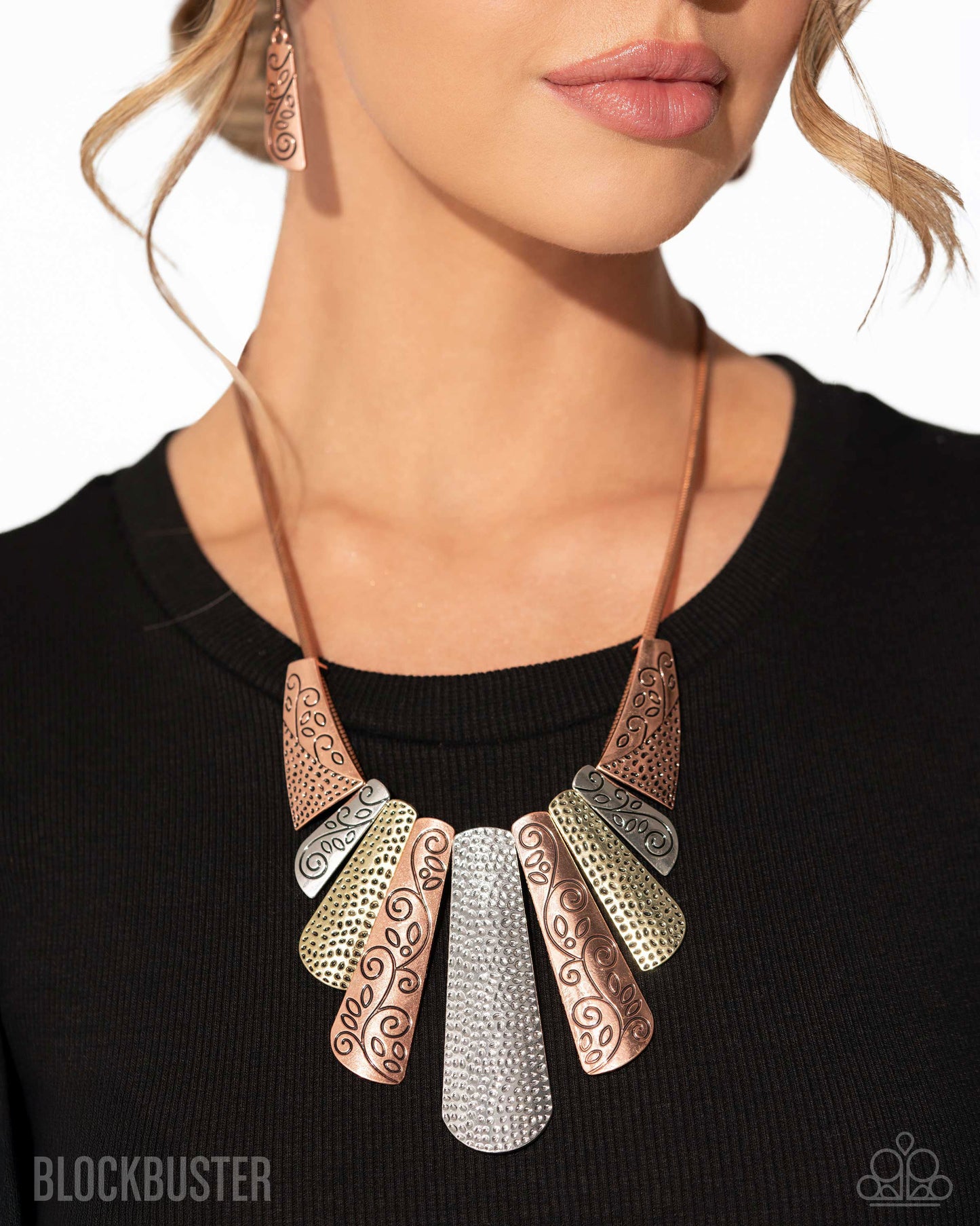 Untamed - Copper Silver Brass Mixed Metal Plate Statement Short Necklace - Blockbuster