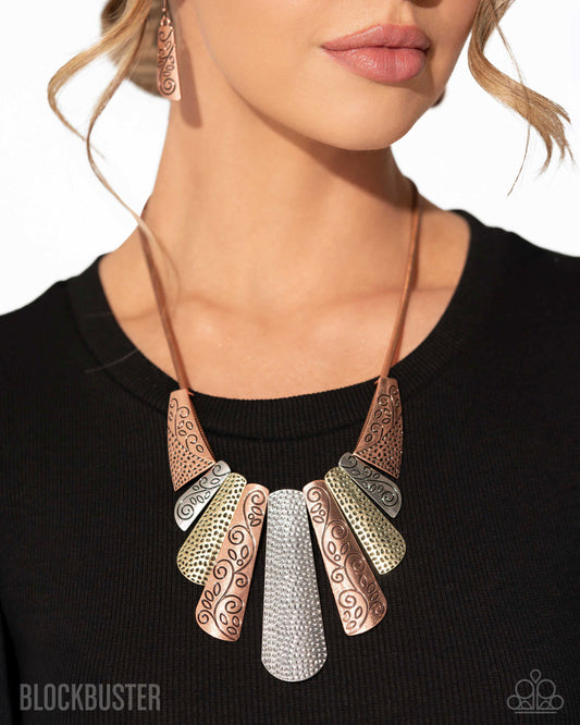 Untamed - Copper Silver Brass Mixed Metal Plate Statement Short Necklace - Blockbuster