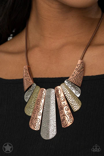 Untamed - Copper Silver Brass Mixed Metal Plate Statement Short Necklace - Blockbuster
