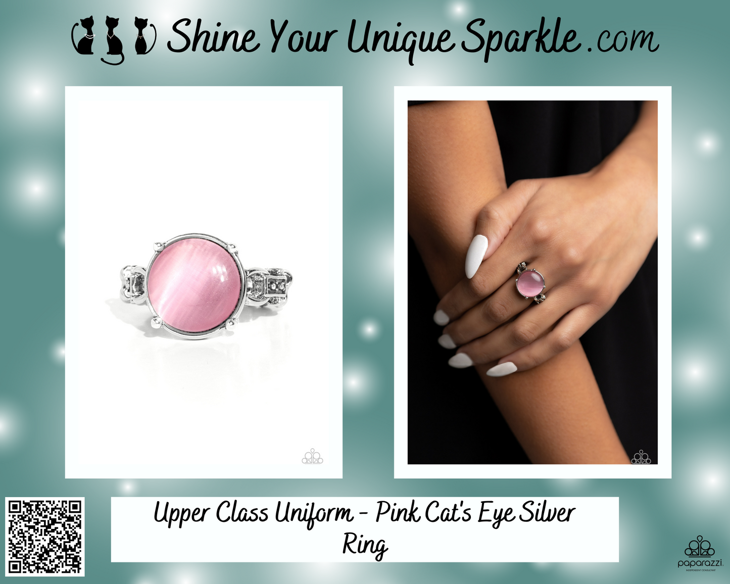 Upper Class Uniform - Pink Cat's Eye Silver Ring