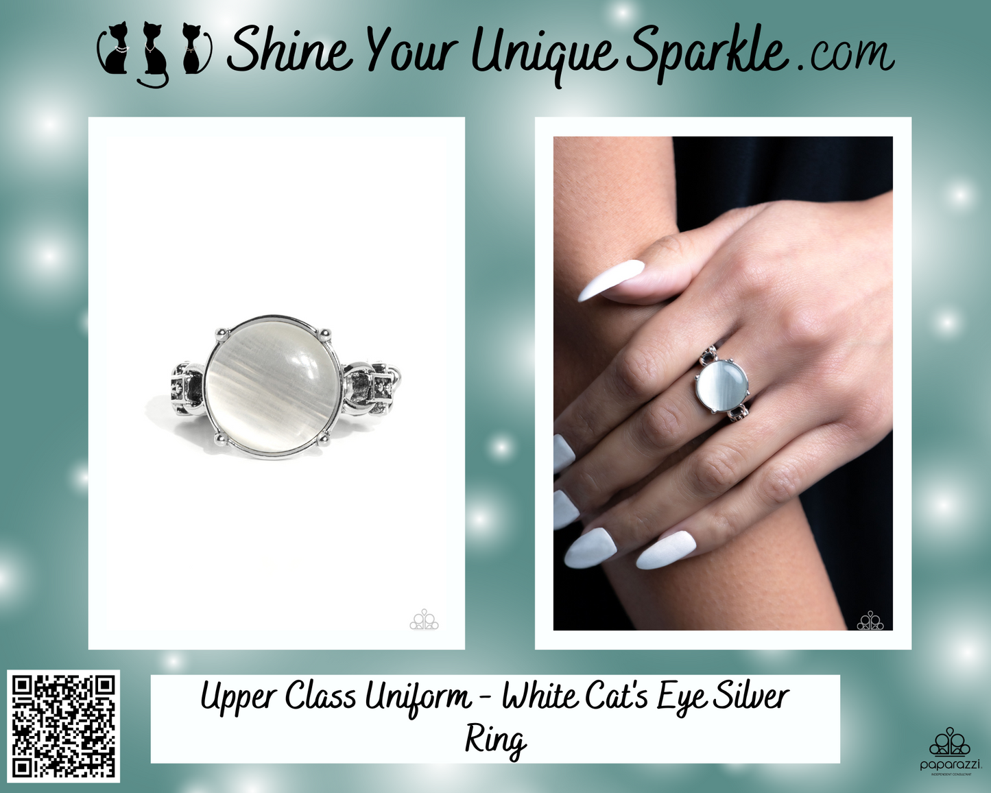 Upper Class Uniform - White Cat's Eye Silver Ring