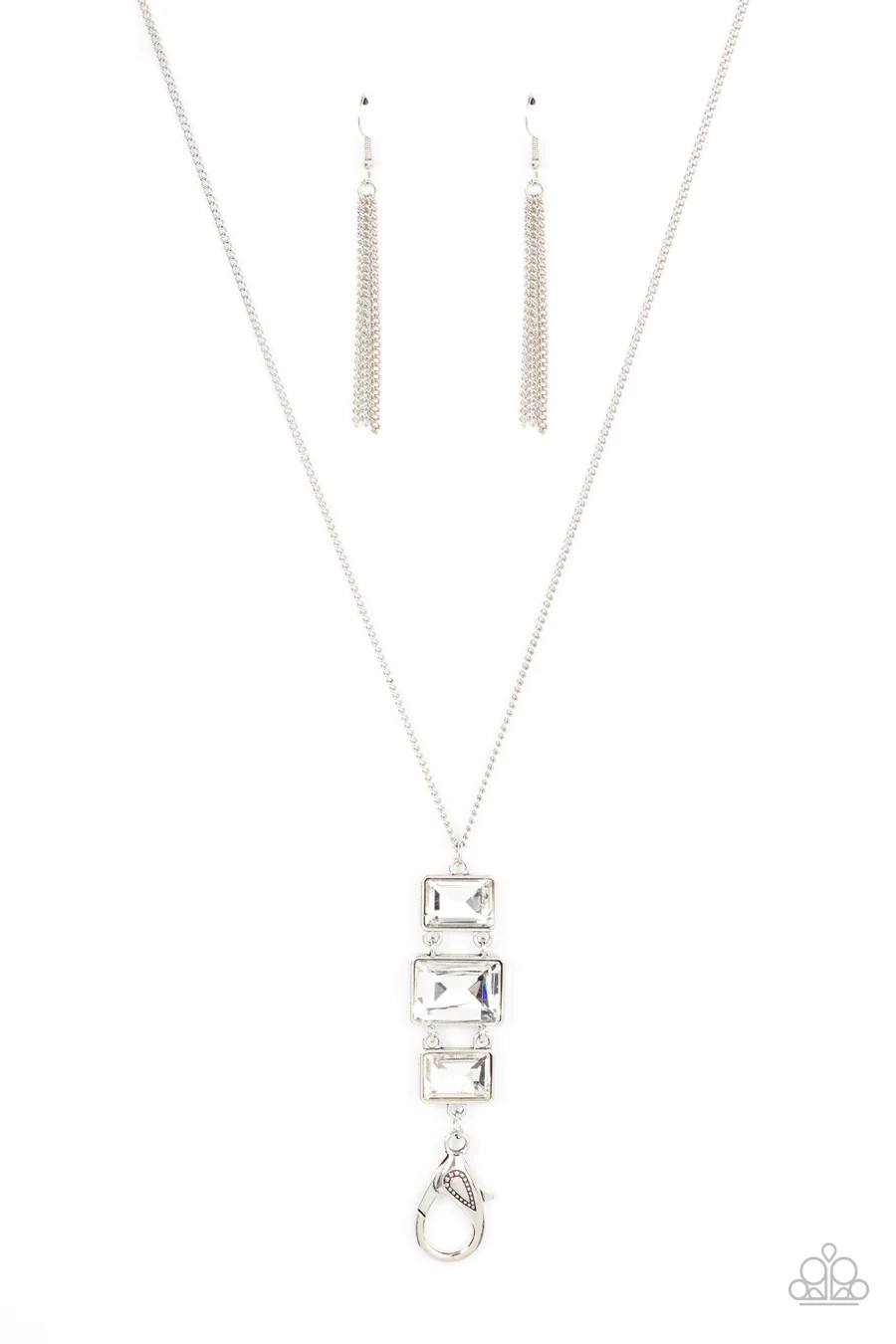 Uptown Totem - White Gem Silver Lanyard Long Necklace