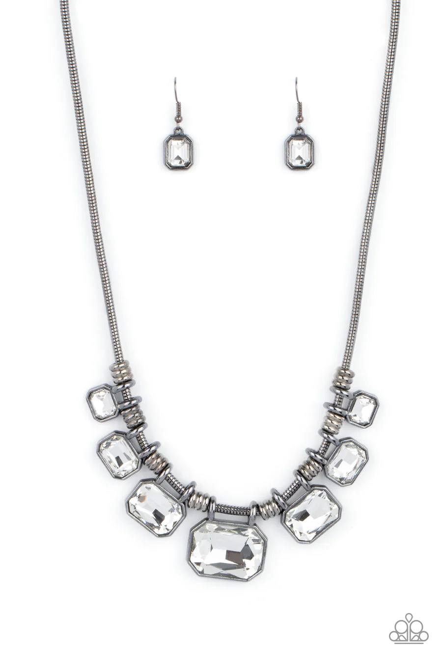 Urban Extravagance - Black Gunmetal White Rhinestone Short Necklace