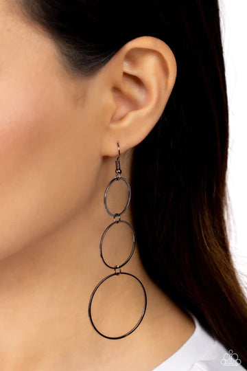 Urban Ozone - Black Gunmetal Circle Fishhook Earrings