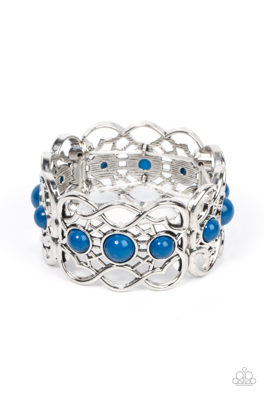 Very Versailles - Blue Bead Silver Stretchy Bracelet