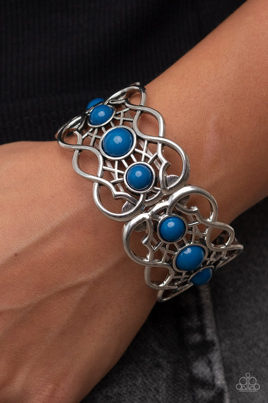 Very Versailles - Blue Bead Silver Stretchy Bracelet