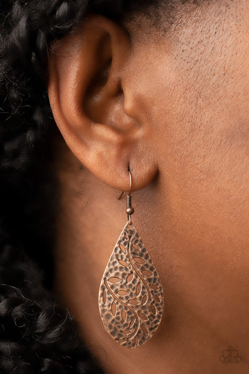 Vineyard Vanity - Copper Leafy Pattern Fishhook Earrings