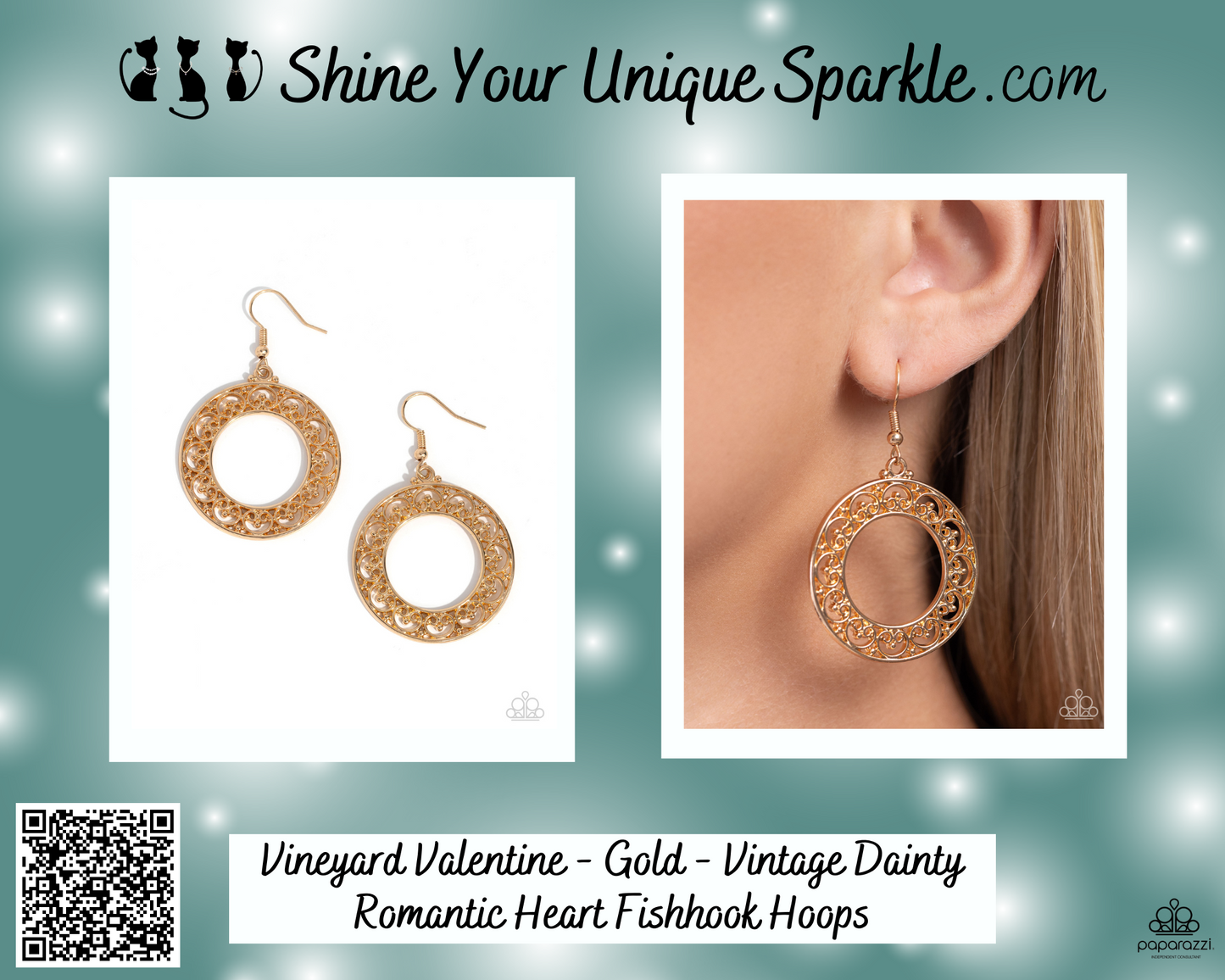Vineyard Valentine - Gold - Vintage Dainty Romantic Heart Fishhook Hoops