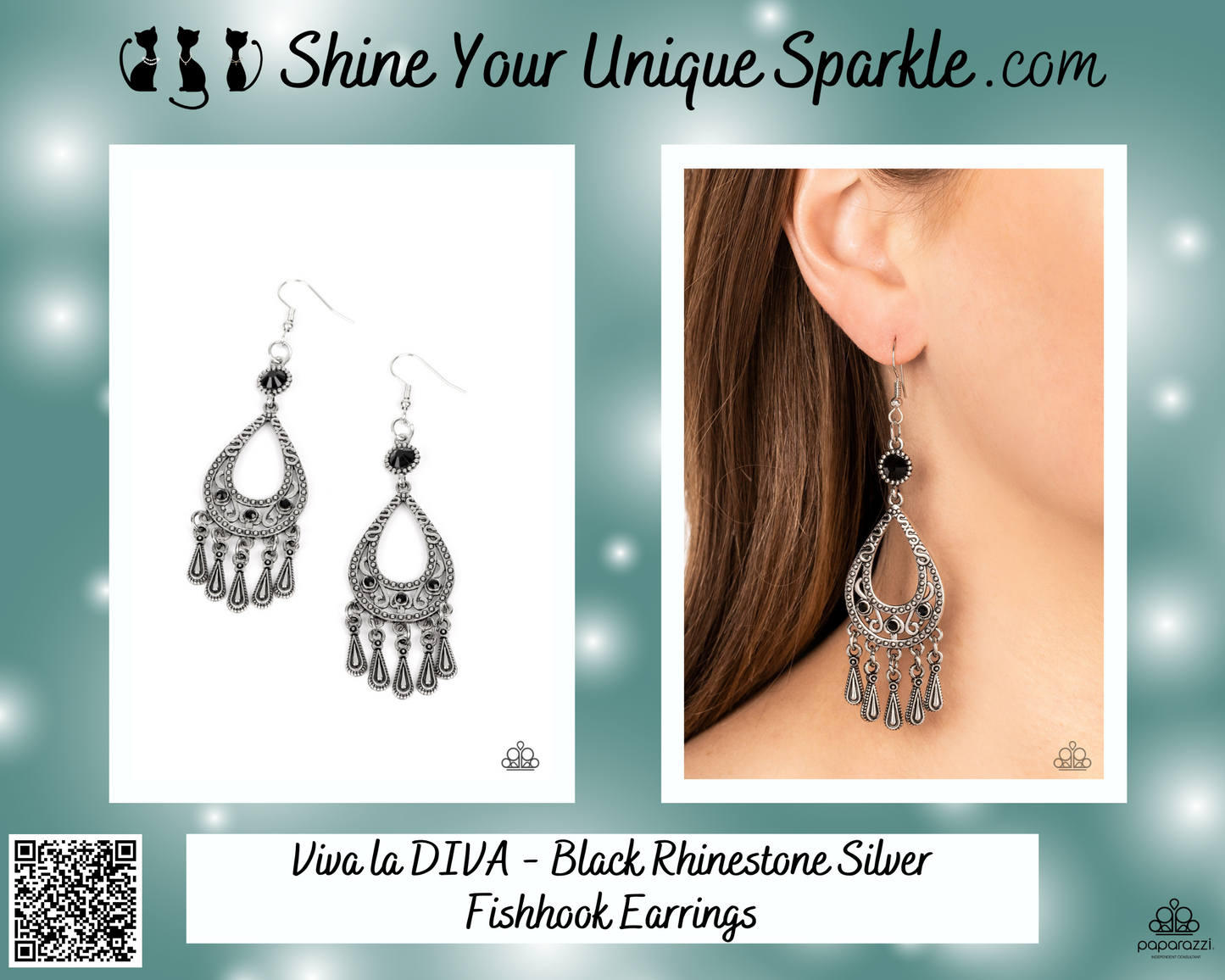 Viva la DIVA - Black Rhinestone Silver Fishhook Earrings