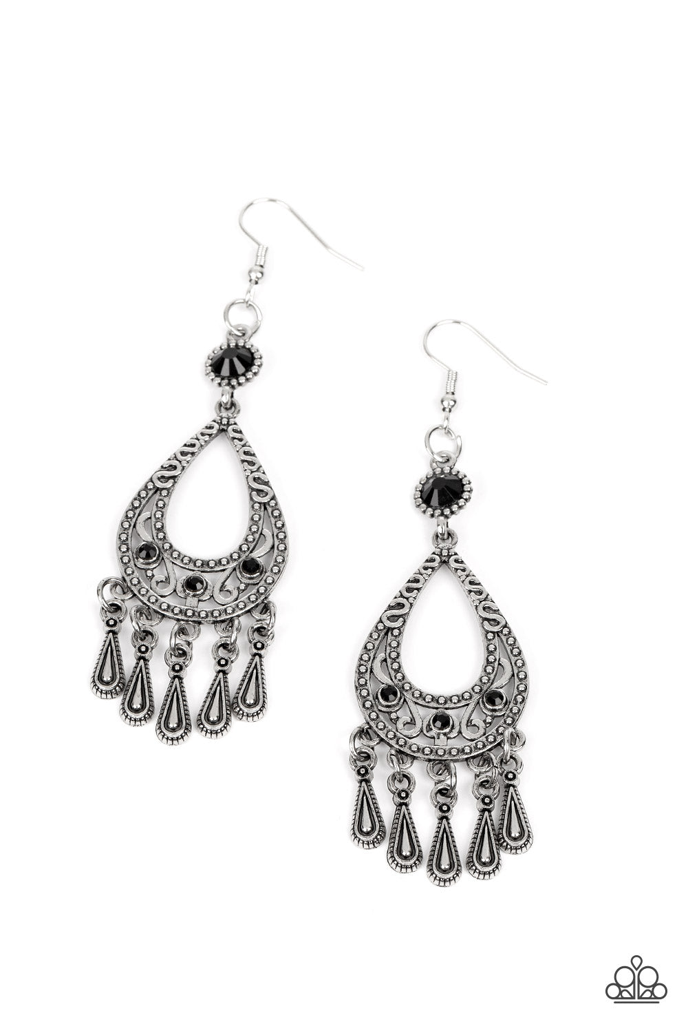 Viva la DIVA - Black Rhinestone Silver Fishhook Earrings