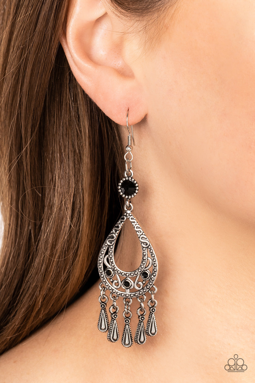 Viva la DIVA - Black Rhinestone Silver Fishhook Earrings