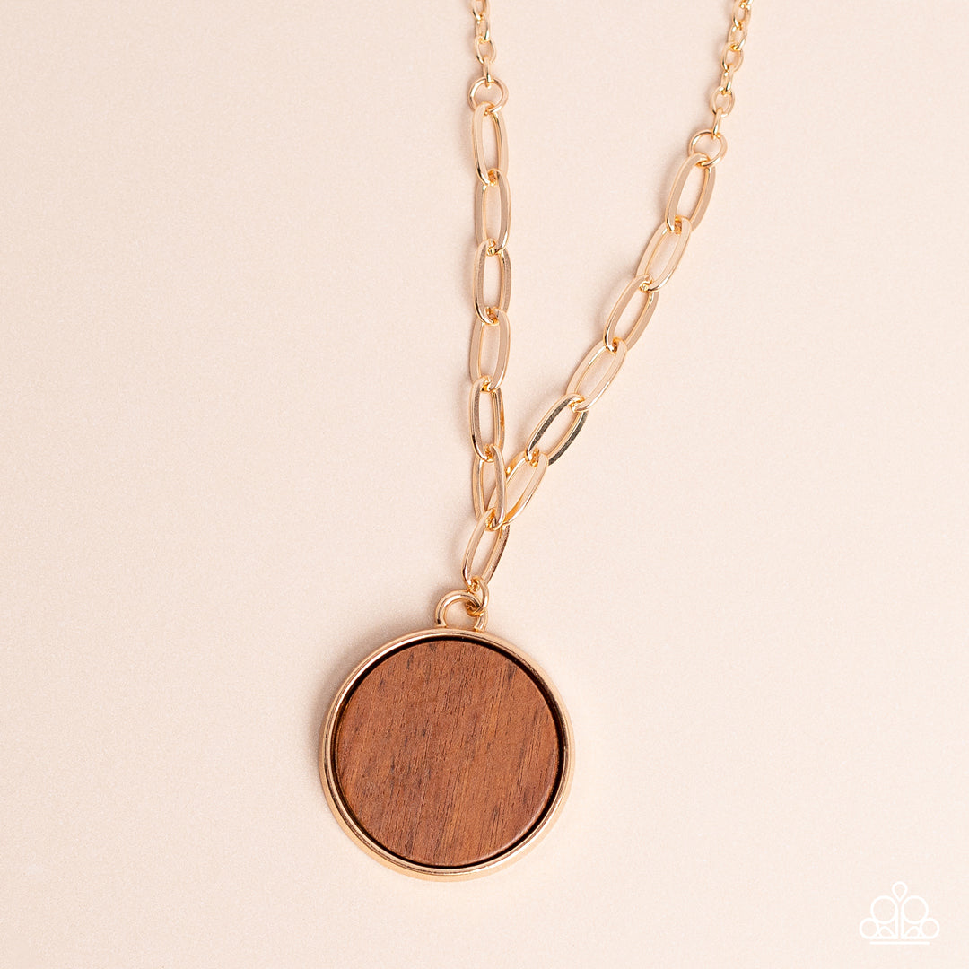 WOODnt Dream of It - Gold Chain Brown Wooden Circle Short Necklace