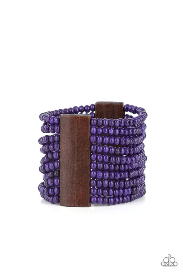 Waikiki Wonderland - Purple and Brown Wooden Bead Stretchy Bracelet