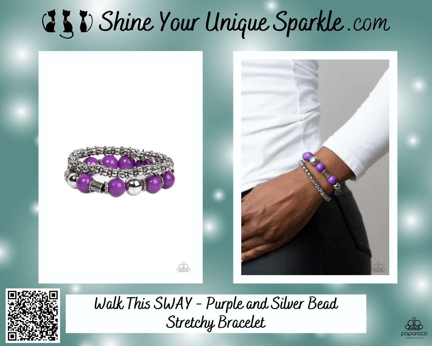 Walk This SWAY - Purple and Silver Bead Stretchy Bracelet