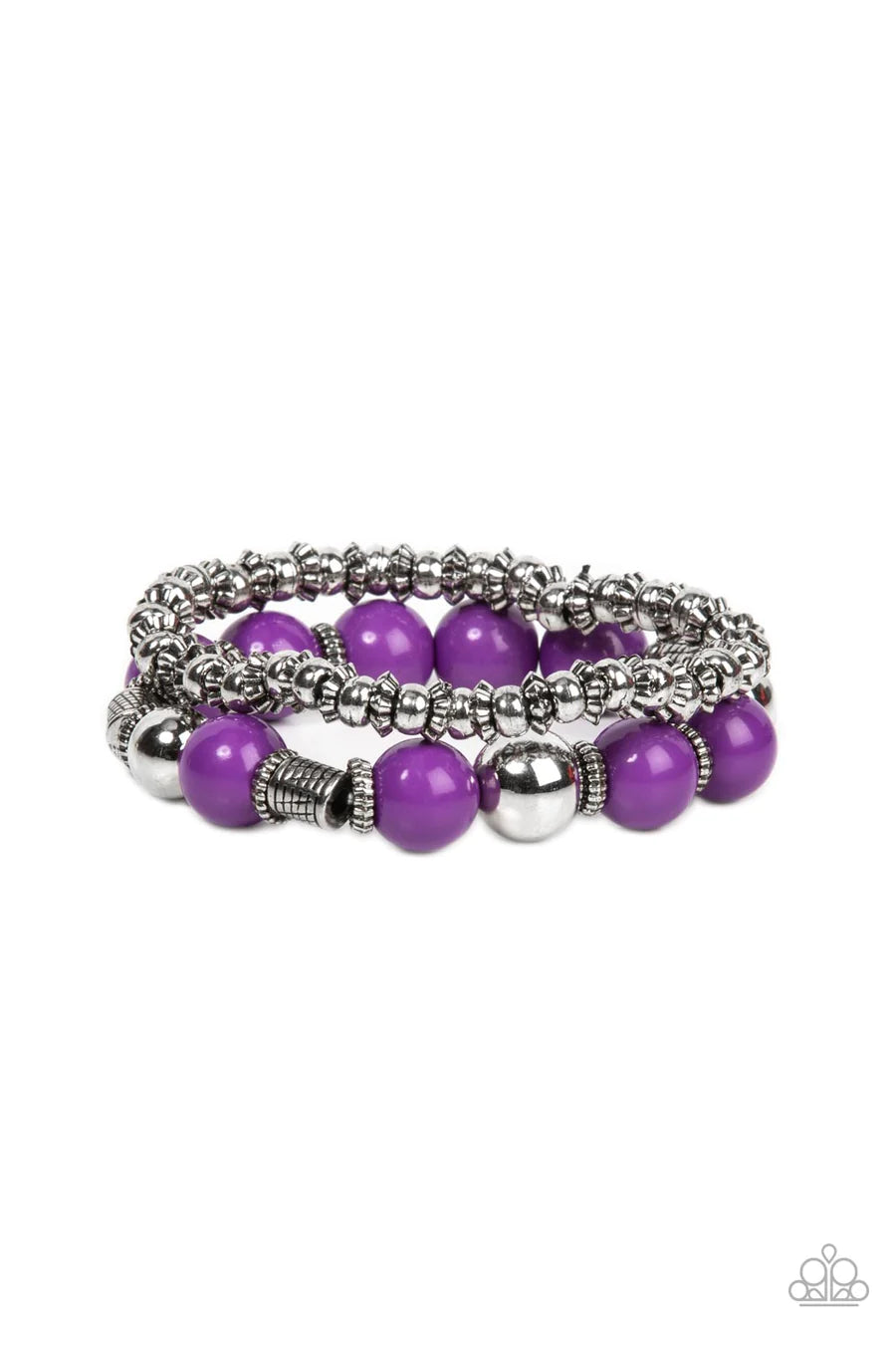 Walk This SWAY - Purple and Silver Bead Stretchy Bracelet