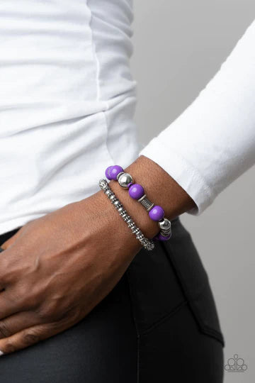 Walk This SWAY - Purple and Silver Bead Stretchy Bracelet