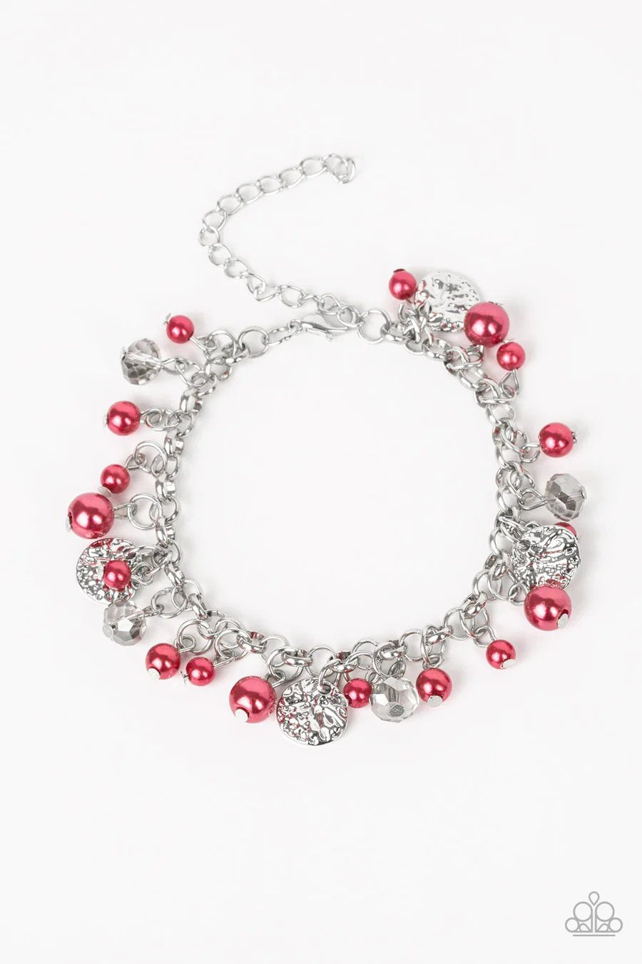 West Coast Wanderer - Red Beads and Silver Discs Clasp Bracelet