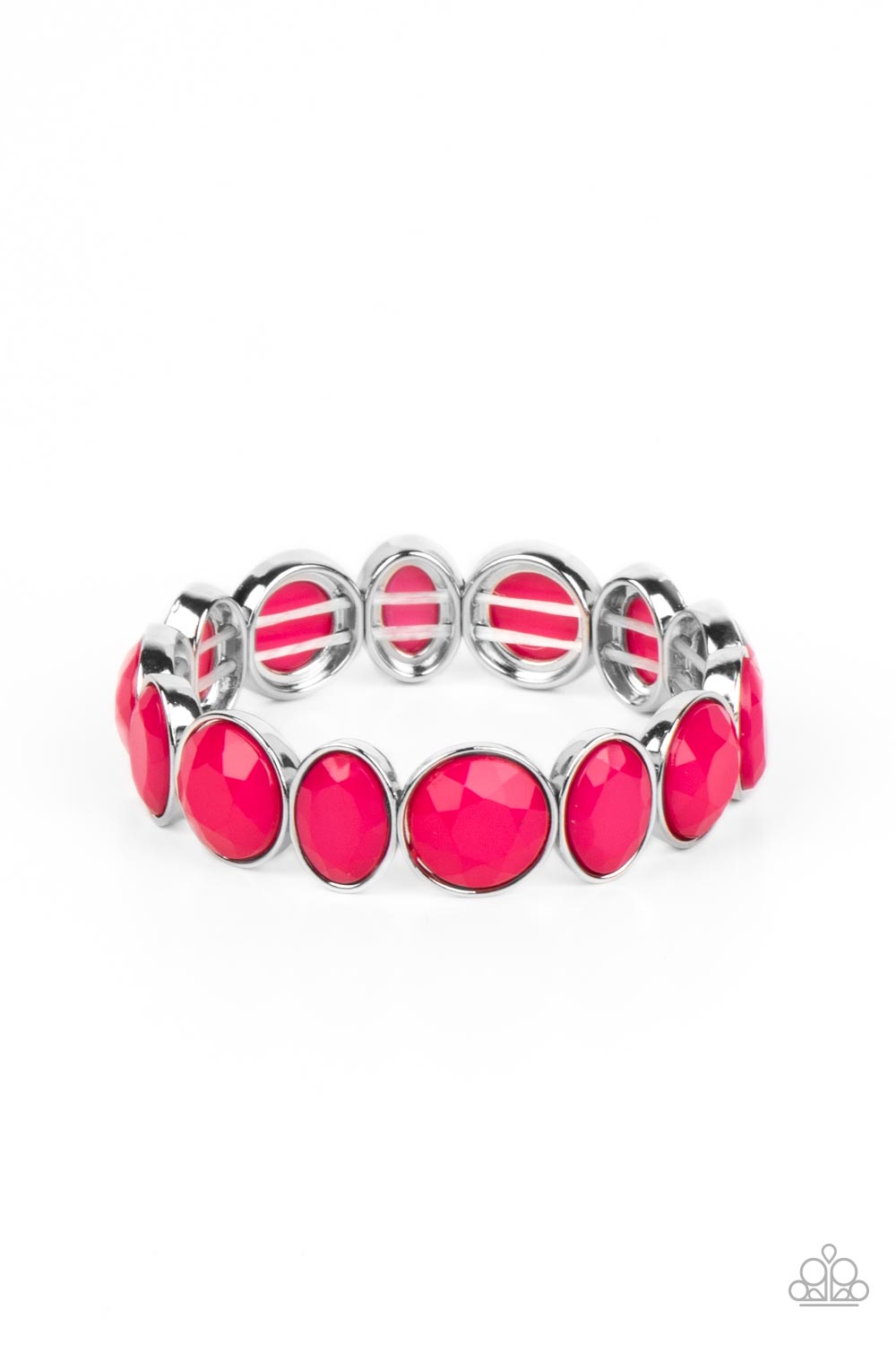 Whimsical Glow - Pink Bead Silver Frame Stretchy Bracelet