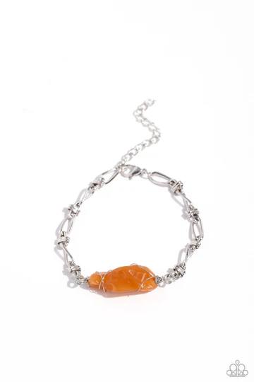 Whimsically Wrapped - Orange Stone Silver Clasp Bracelet