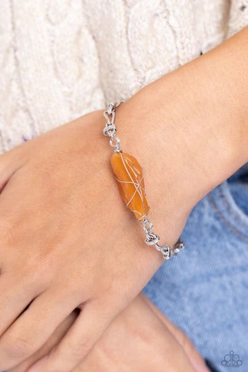 Whimsically Wrapped - Orange Stone Silver Clasp Bracelet