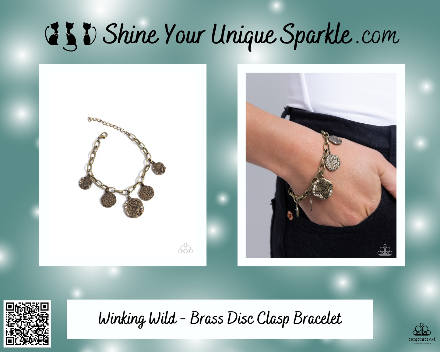 Winking Wild - Brass Disc Clasp Bracelet