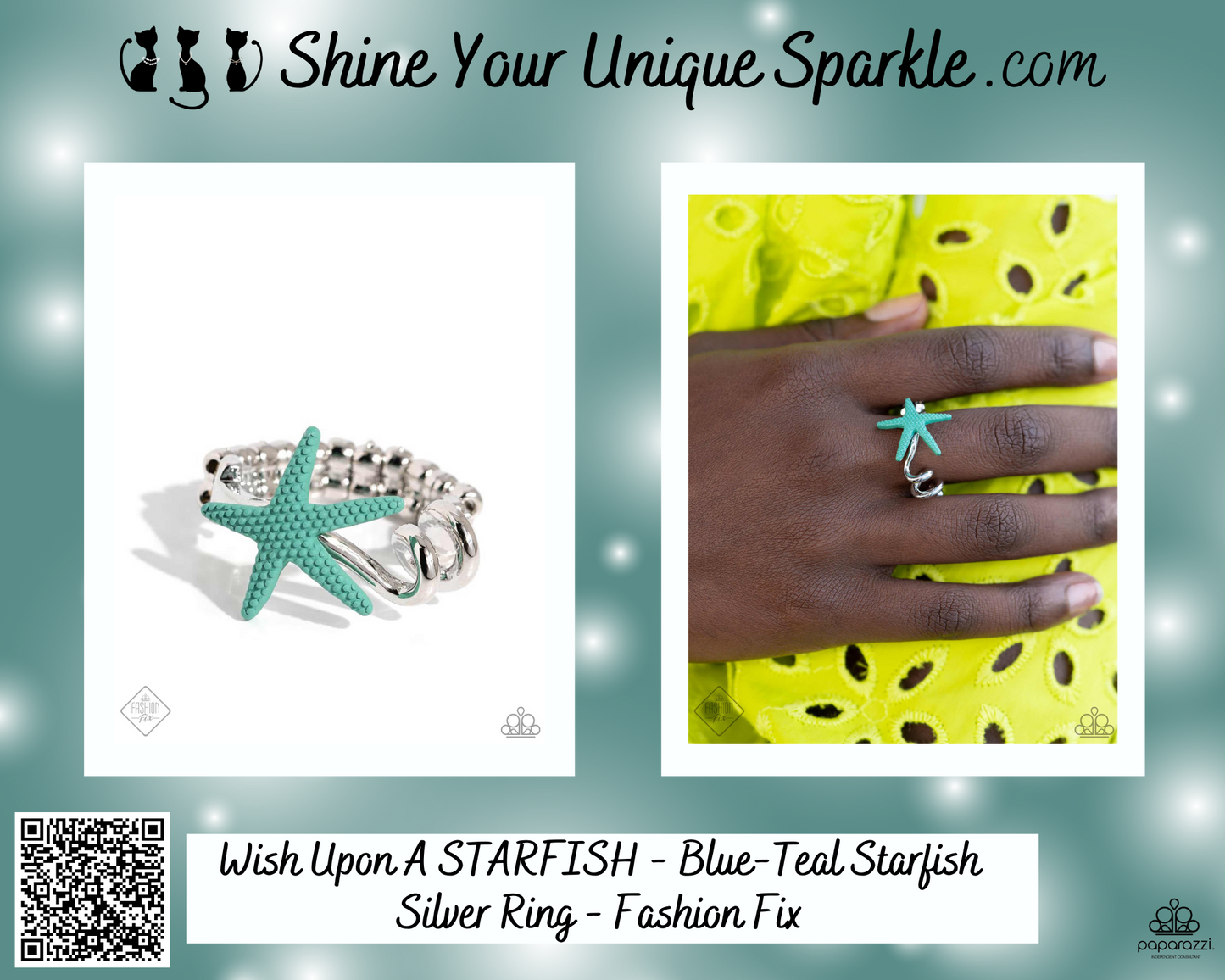 Wish Upon A STARFISH - Blue-Teal Starfish Silver Ring - Fashion Fix