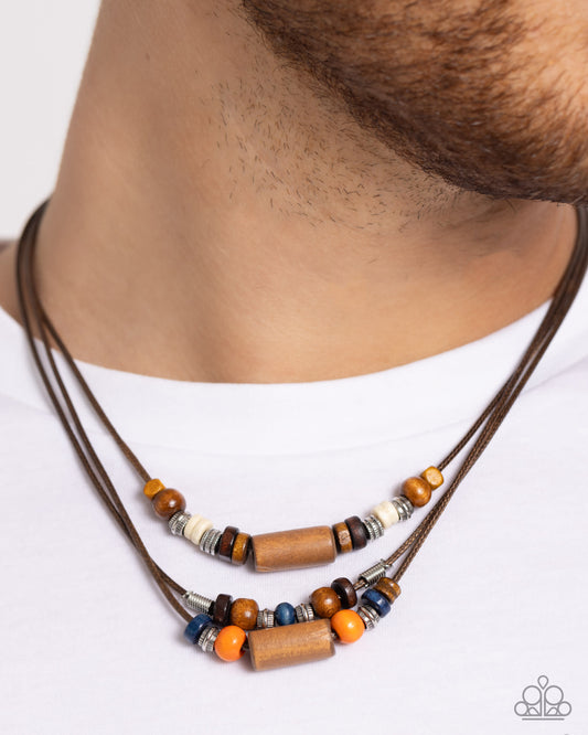 Wish You WOOD - Orange and Brown Wooden Bead Cord Layered Urban Necklace