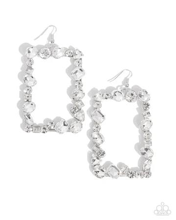 Wishful Wardrobe - White Rectangle Frame White Gem Silver Fishhook Earrings - 2024 Convention Exclusive