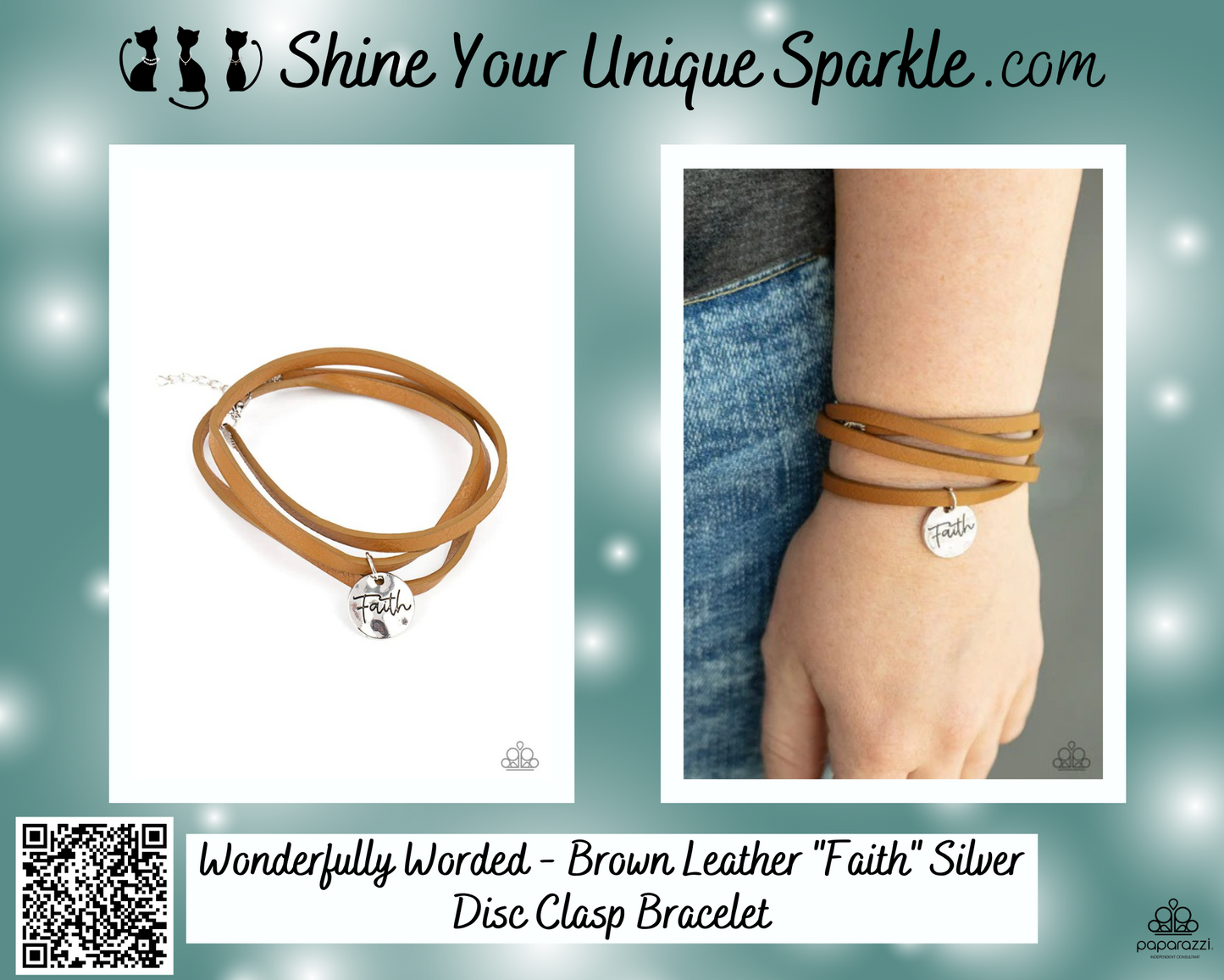 Wonderfully Worded - Brown Leather "Faith" Silver Disc Clasp Bracelet