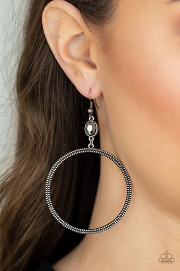 Work That Circuit - Silver Hematite Gem Circle FIshhook Earrings