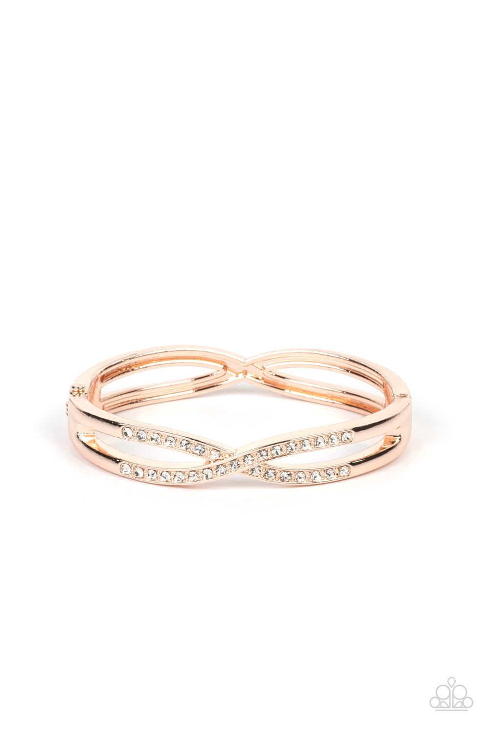 Woven in Wealth - Rose Gold White Rhinestone Hinged Bracelet