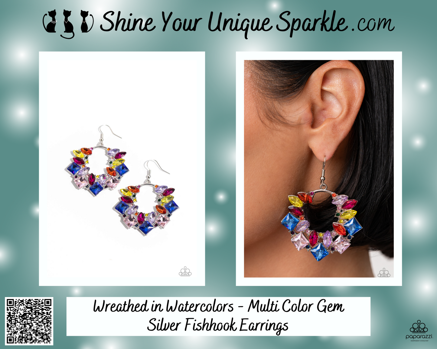 Wreathed in Watercolors - Multi Color Gem Silver Fishhook Earrings