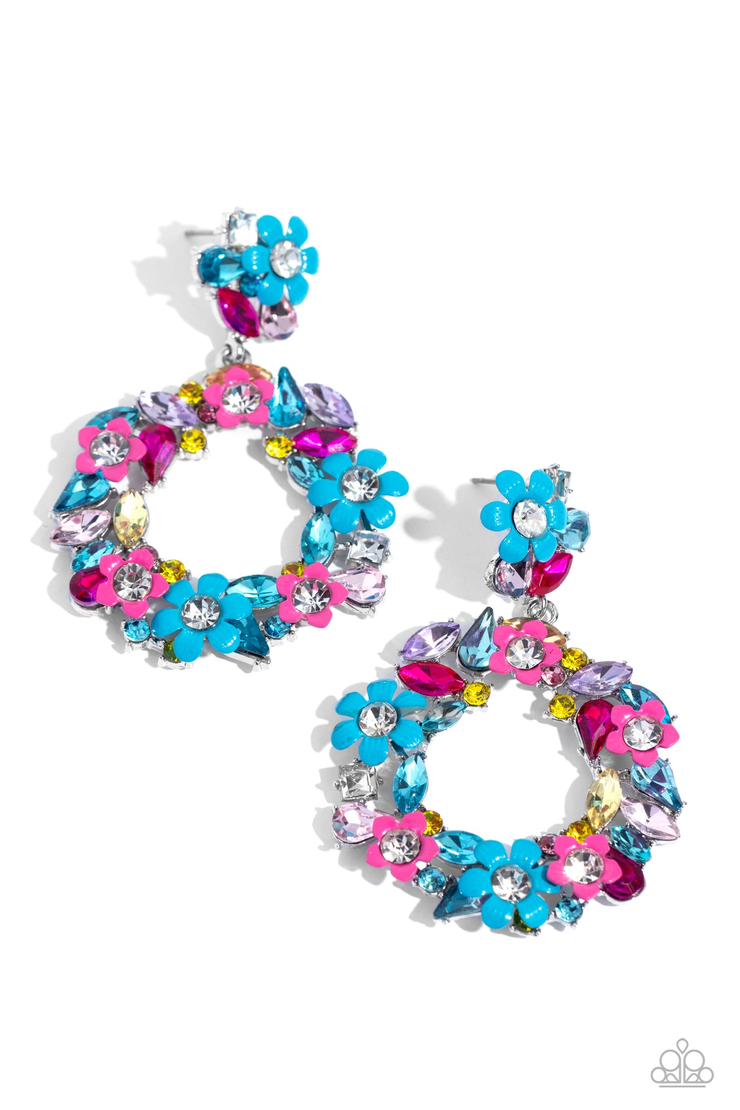 Wreathed in Wildflowers - Blue, Pink, and White Gem Flower Post Earrings