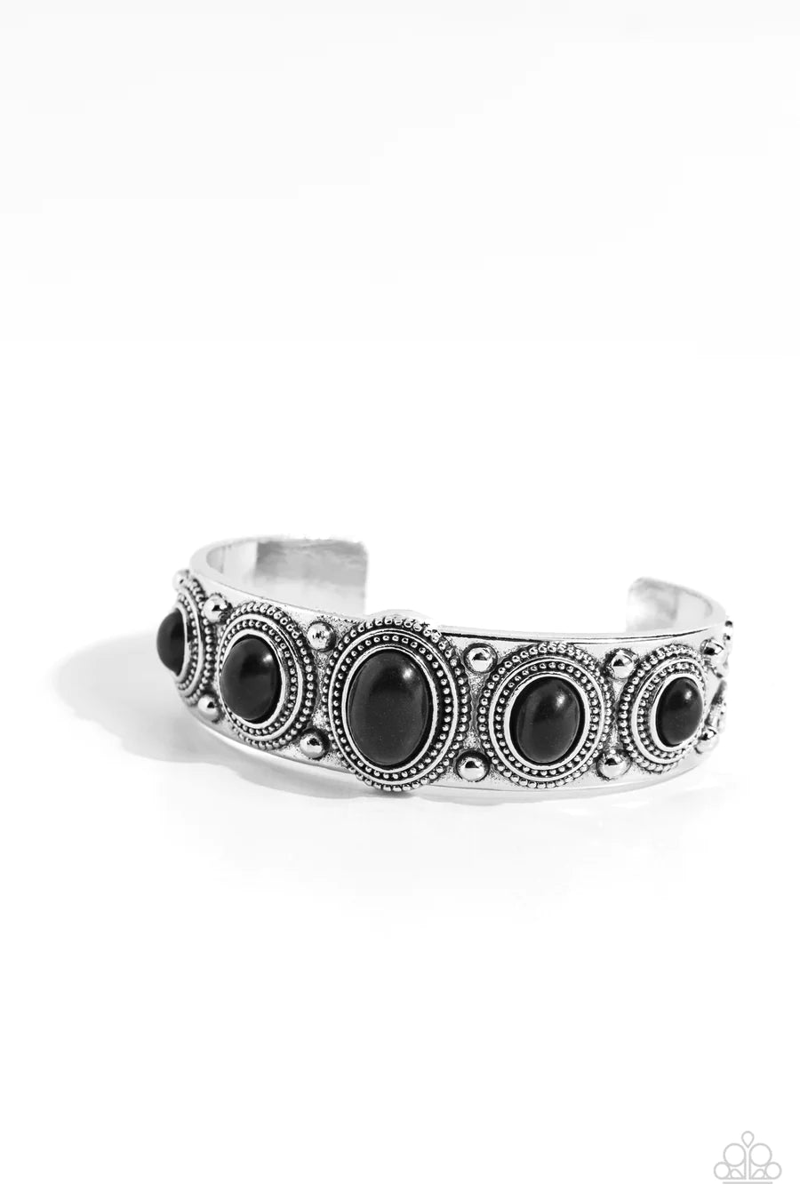 Mesa Mystery - Black Stone Silver Cuff Bracelet