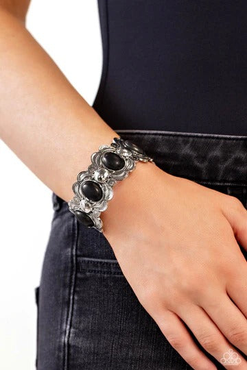 Sandstone Serenade - Black Stone Silver Cuff Bracelet