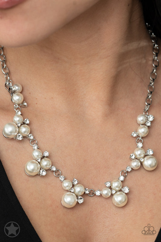 Toast to Perfection - White Rhinestone and Pearl Necklace - Blockbuster