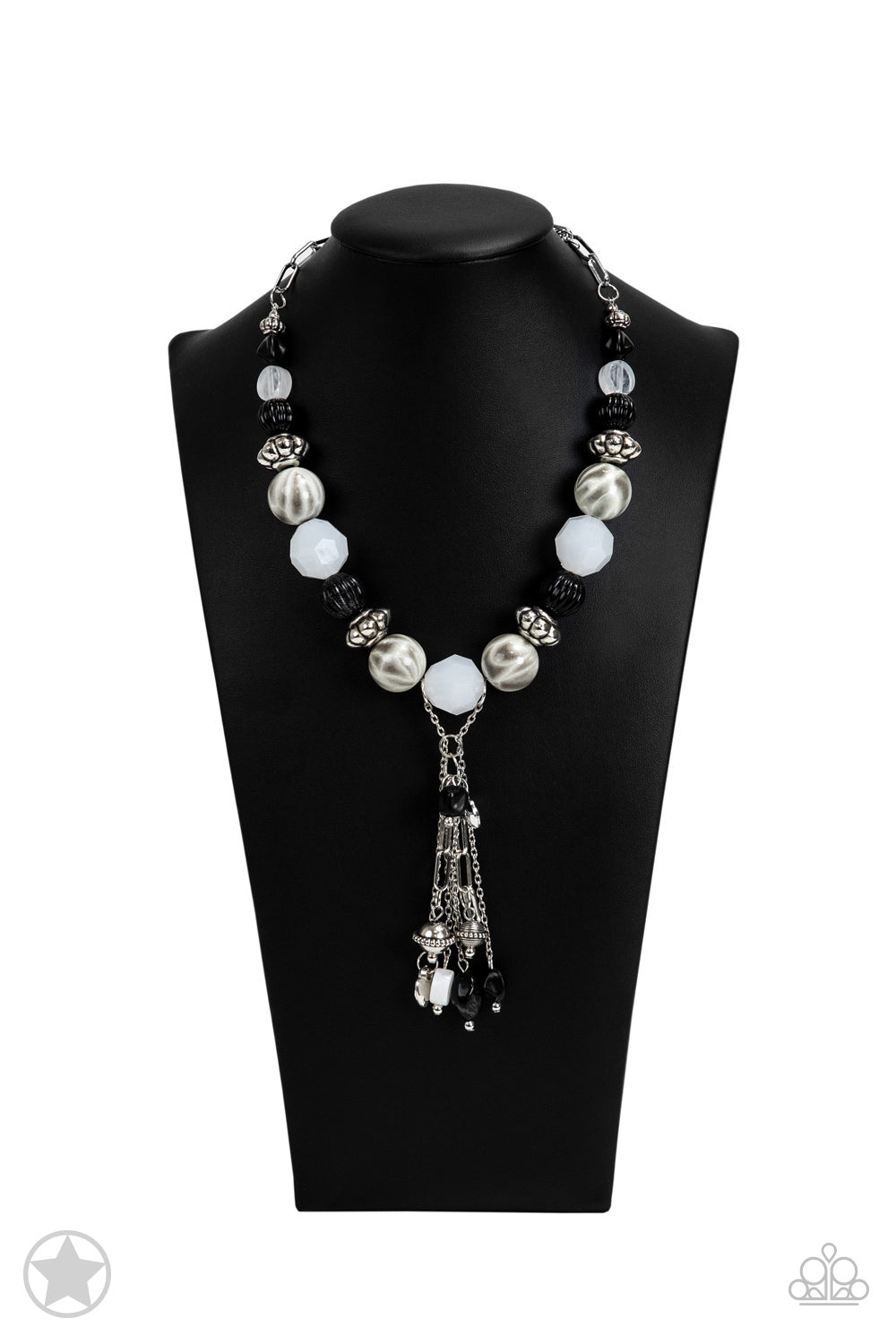 Break A Leg! - Black and White Silver Bead Blockbuster Y Necklace