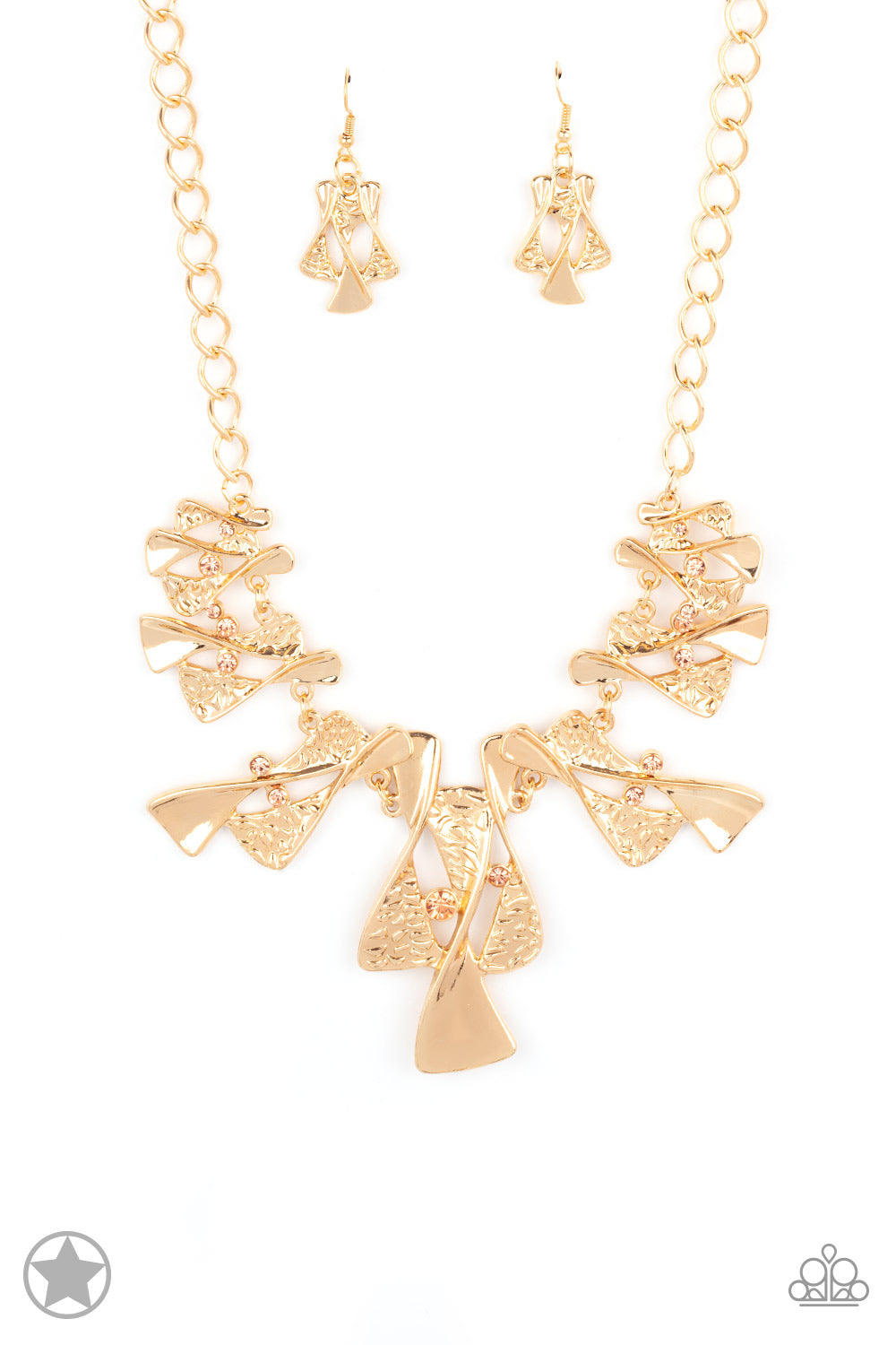 The Sands of Time - Gold Hourglass Peach Rhinestone Short Necklace - Blockbuster