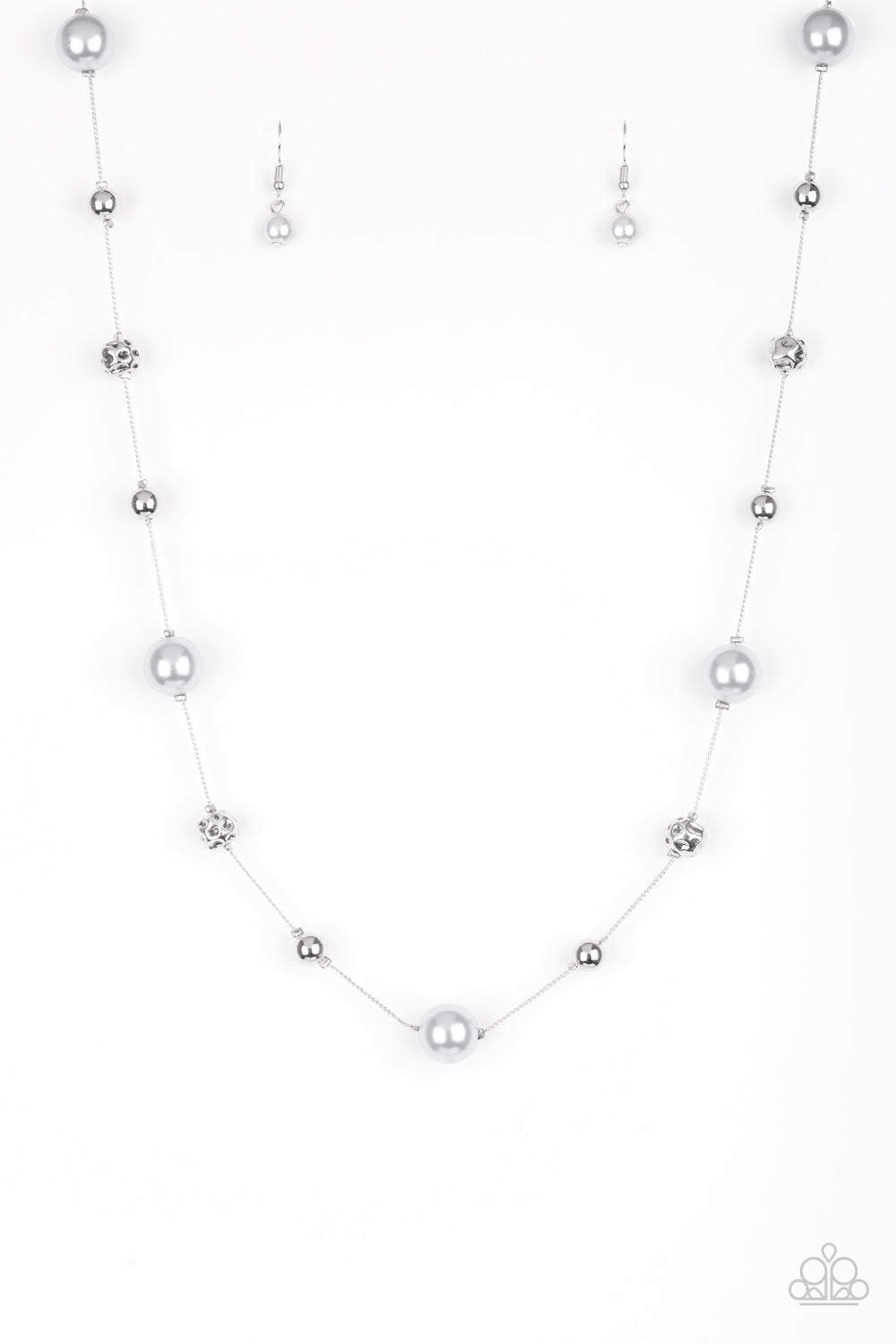 Eloquently Eloquent - Pearly Silver Accents Hammered Beads Long Necklace