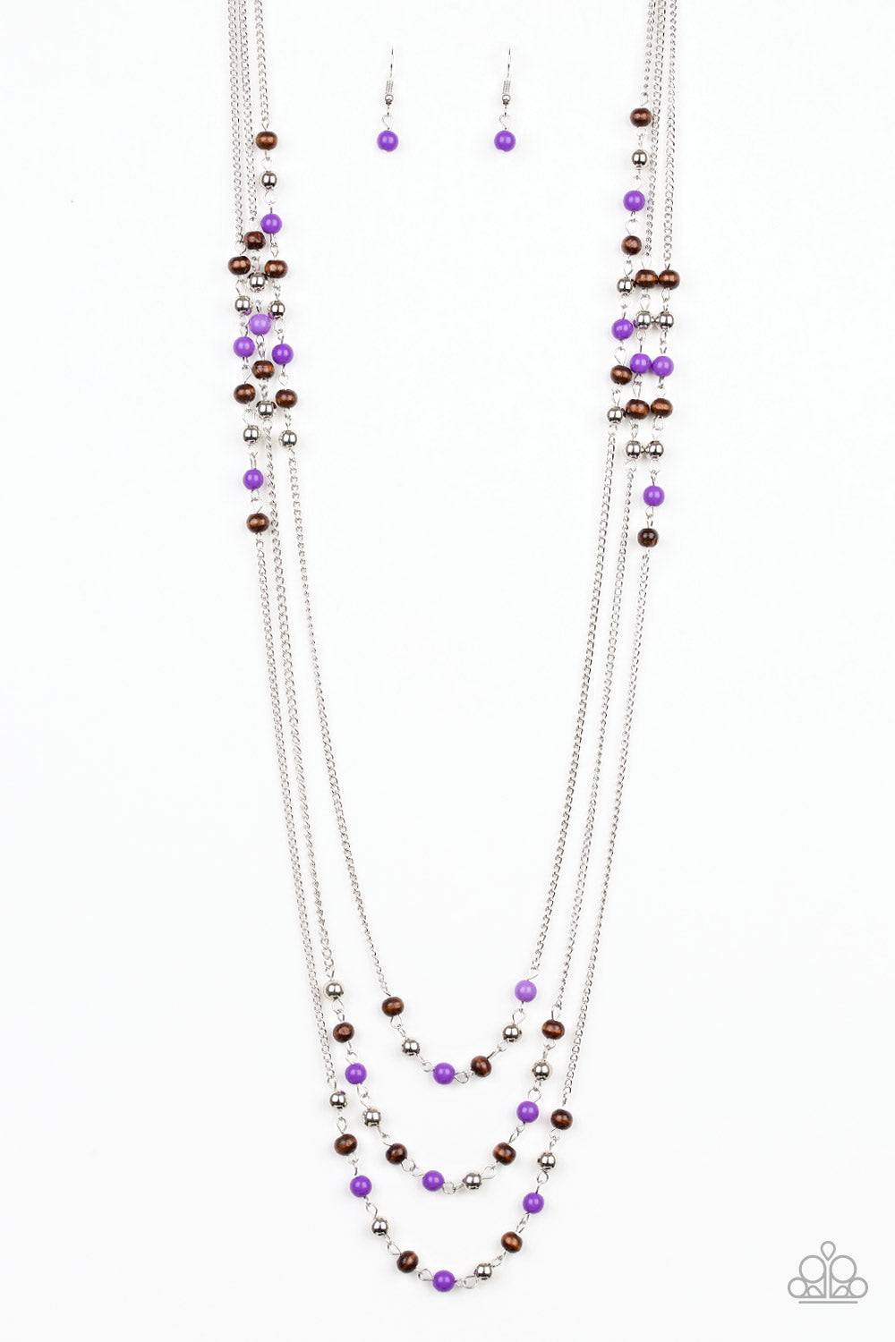 Seasonal Sensation - Purple Bead Silver Layered Long Necklace