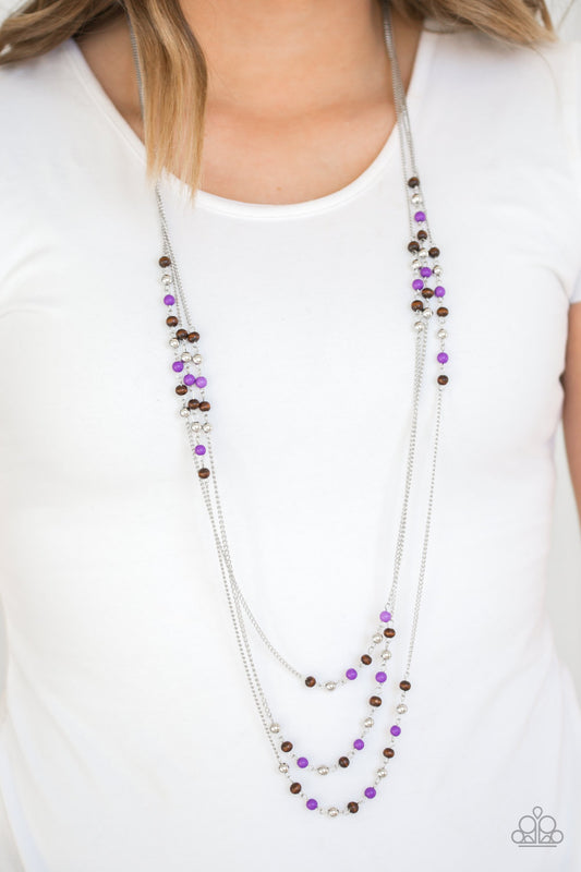 Seasonal Sensation - Purple Bead Silver Layered Long Necklace