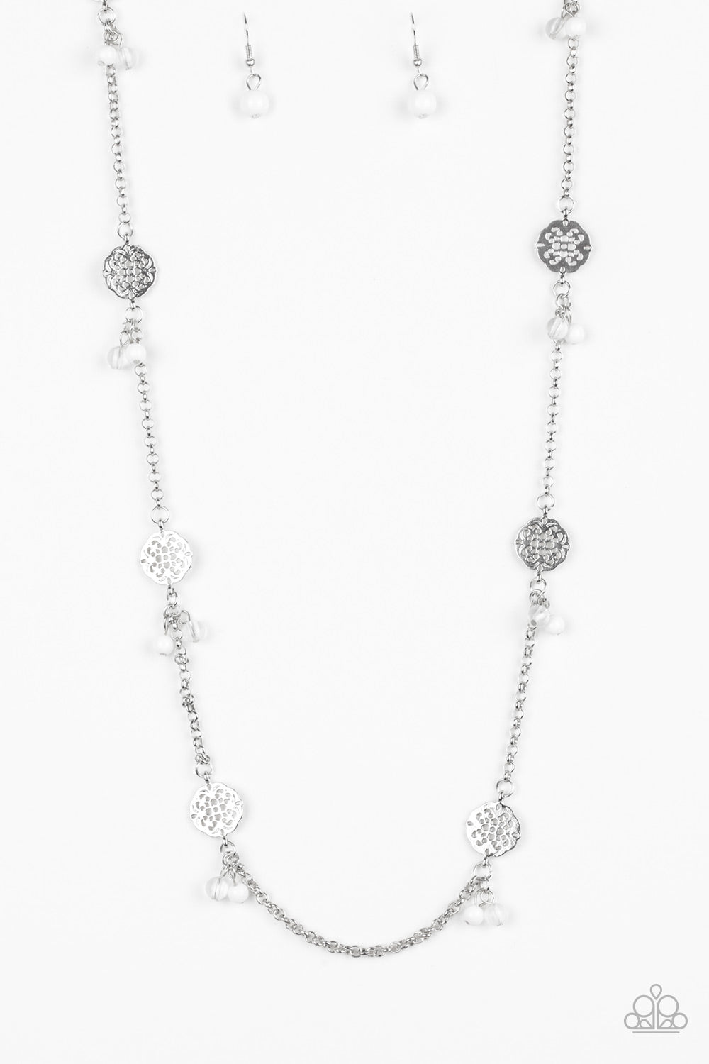 Color Boost - White Bead Silver Disc Medium-Length Necklace