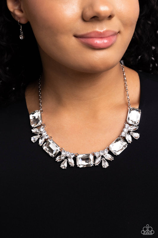 Long Live Sparkle - White Rhinestone Gem Silver Short Necklace