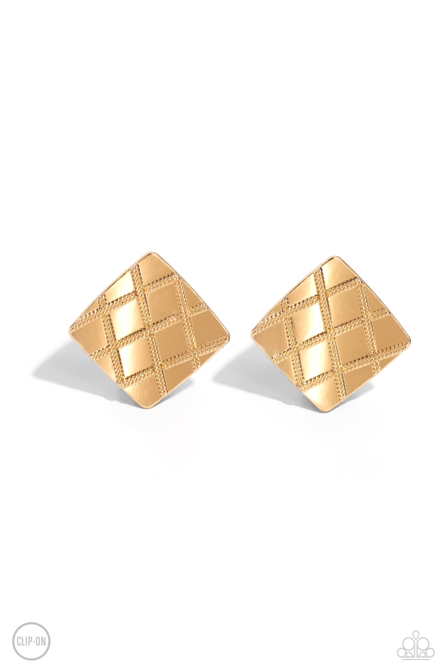 PLAID and Simple - Gold Sqare Clip-On Earrings