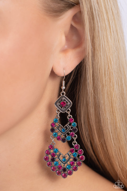 All For The GLAM - Multi Rhinestone Silver Fishhook Earrings