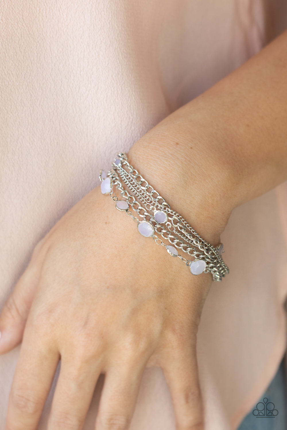 Glossy Goddess - White Bead Silver Chain  Clasp Bracelet