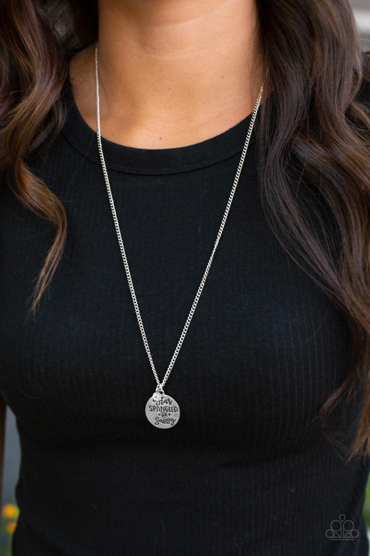 Star-Spangled Sass - White Rhinestone Silver Short Necklace