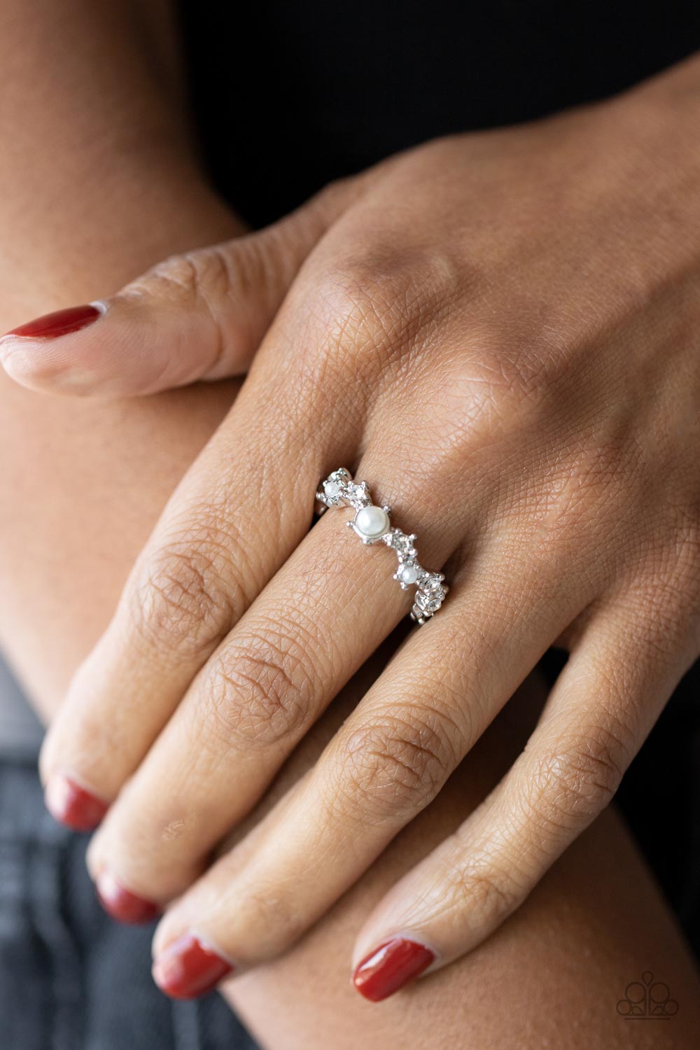 Blissfully Bella - White Pearl Silver Ring